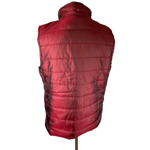 Large Casual Identity Women's Full Zip Burgundy Metallic Lightweight Puffer Vest - Picture 6 of 9